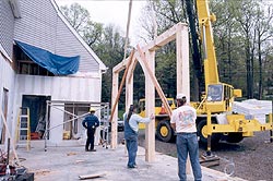Timber frame - thefirst of this new frame goes up