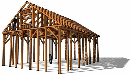 Timber Frame Church 3D model with Shadows