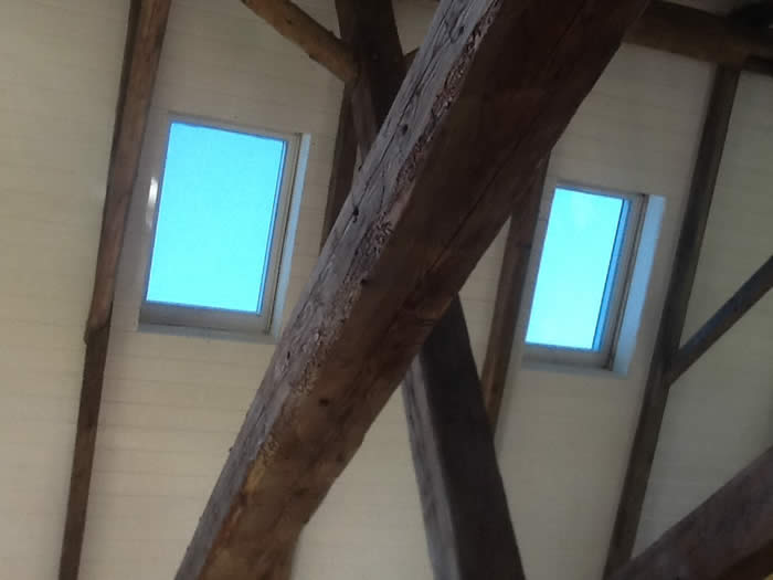 Inside of the Heritage timber frame showing the skylights