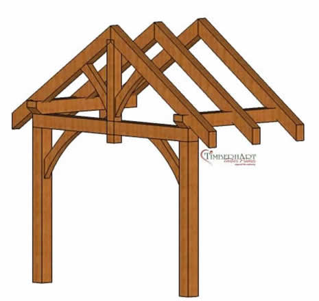 3D Model of the Timber Frame Entry way King post with wind strut