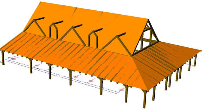 3D Timber Frame model with Porch and roof