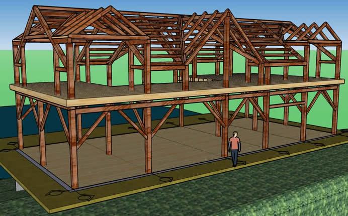 Colored 3D Model of Timber Frame