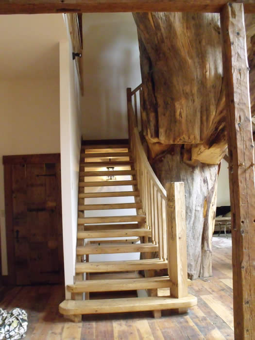The elm stairs and tree base heritage timber frame