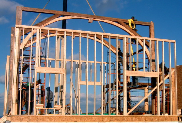 The install of the  Timber Frame Arch