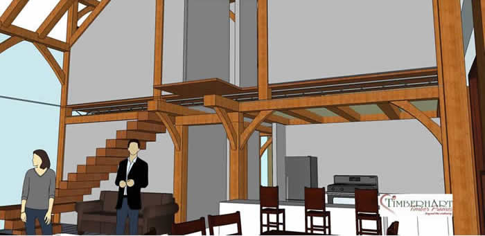 Timber Frame 3D looking at the Kitchen