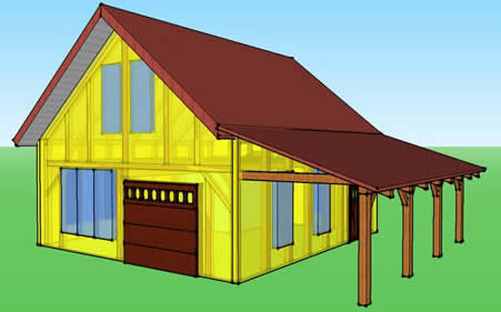 3D Model of 24x26 Heritage Timber Frame Back view