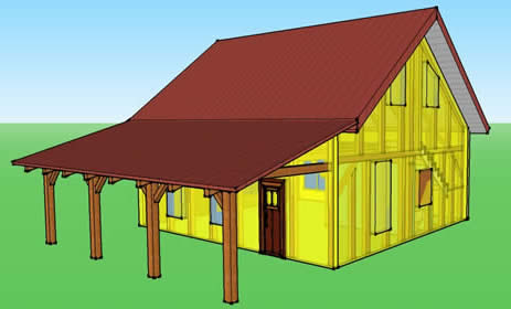 3D Model with Roof 24x26 Heritage Timber Frame