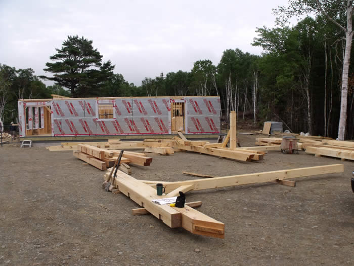 At the site..ready to install the pine timber frame