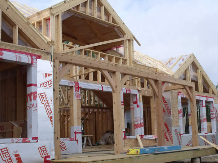 Cedar porch of timber frame