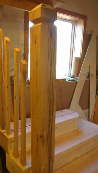 Oak New Post & Spindles for the Hemlock Stairs