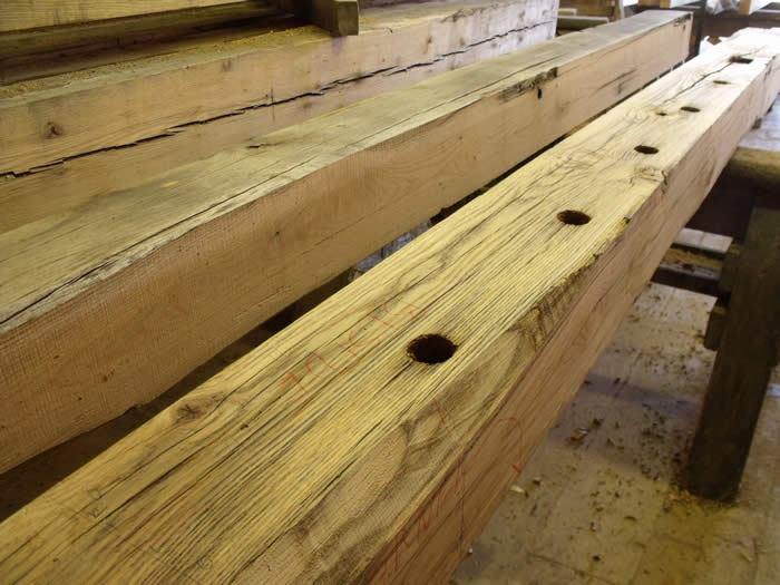 Oak Post with original ladder rung holes