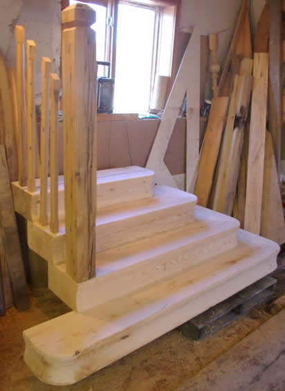 Oak Newel Post & Spindles for the Hemlock Stairs