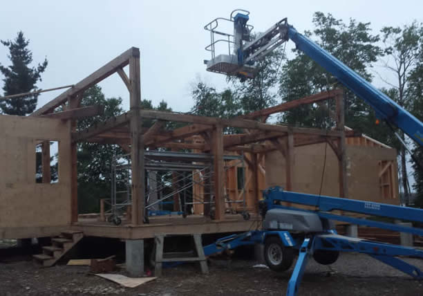 The install of the heritage oak timber frame