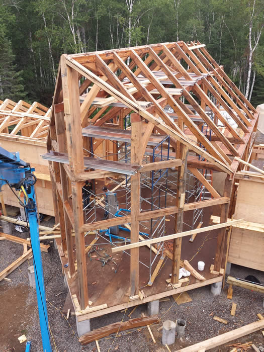The install of the timber frame prow